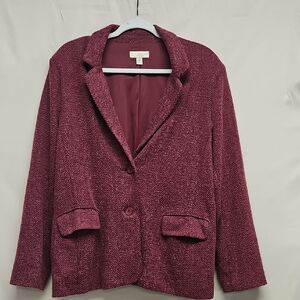 Appleseed's Maroon Herringbone Knit Blazer Jacket - Size 16W